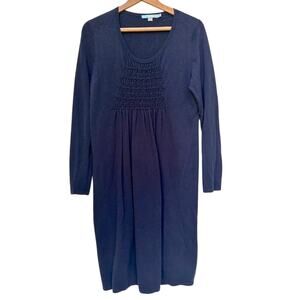 Boden Cotton/Cashmere Smocked Sweater Shift Dress Navy 10 L Large